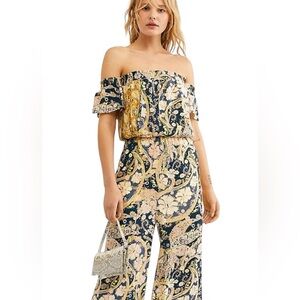 FREE PEOPLE Bali Albright jumpsuit in a navy combo floral print